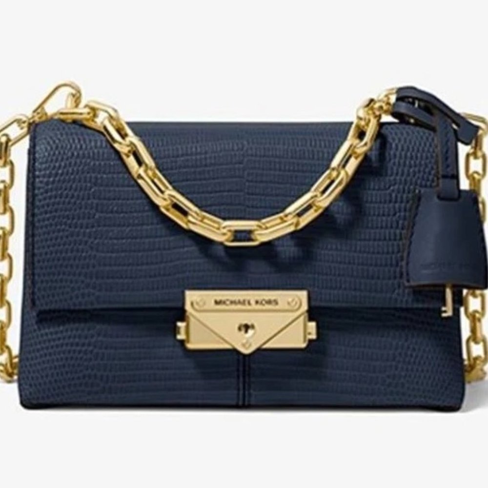 KORS Michael Kors Cece Extra-Small Embossed Navy Blue Leather Bag
